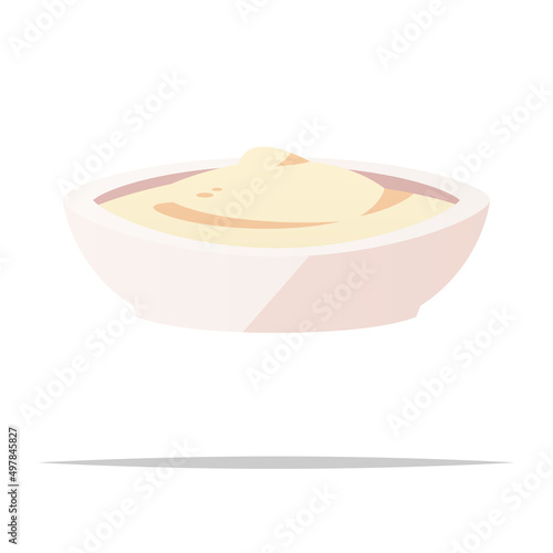 Sour cream on dipping bowl vector isolated illustration