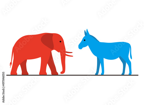 Democrat Donkey and Republican Elephant flat vector illustration