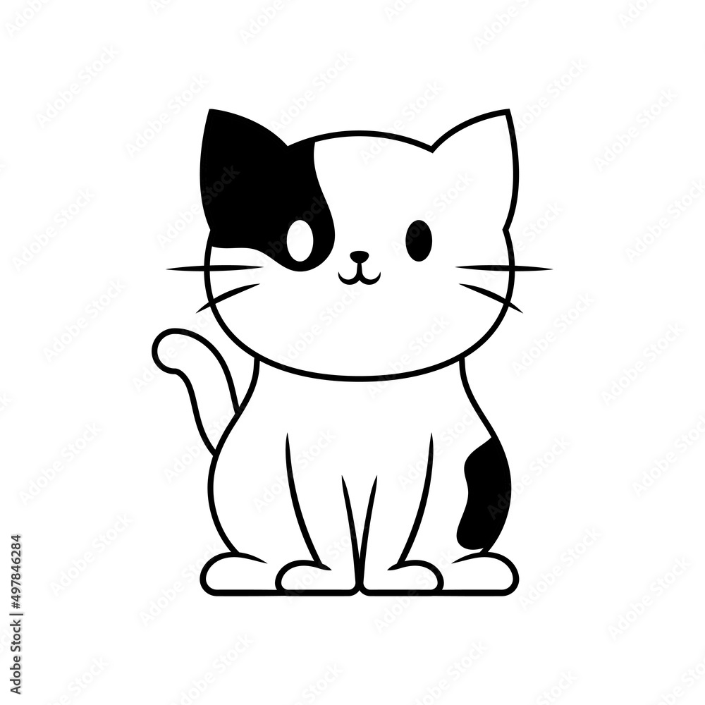 Cute cat line art illustration icon design template vector Cute cat line art illustration icon design template vector