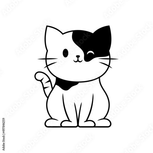 Cute cat line art illustration icon design template vector
