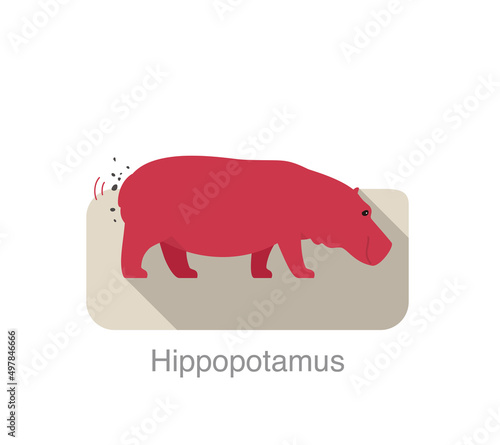 Hippo defecation and walking, vector illustration