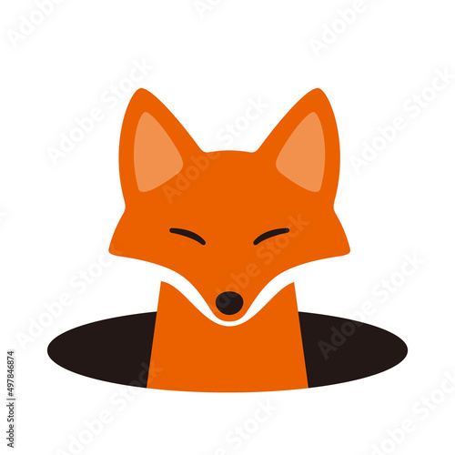 Cute fox come out the hole, watching vector illustration