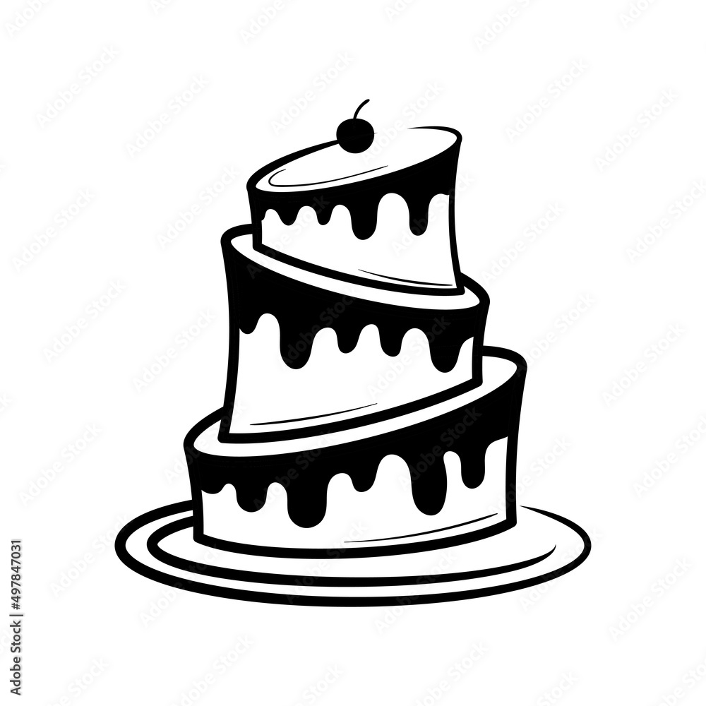 Birthday cake line art illustration icon design template vector Birthday cake line art illustration icon design template vector