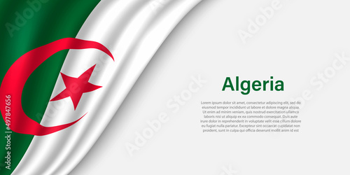 Wave flag of Algeria on white background.