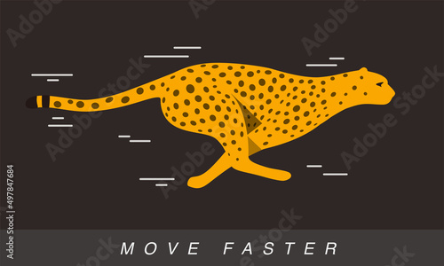 Cheetah running faster, side view, flat design, vector