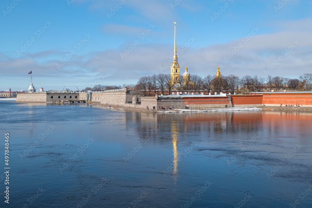 Peter and Paul fortress on a sunny March day. Saint-Petersburg, Russia