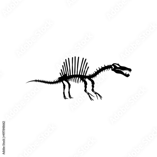 Dinosaur skeleton line art illustration icon design template vector