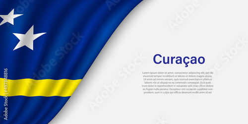 Wave flag of Curaçao on white background.