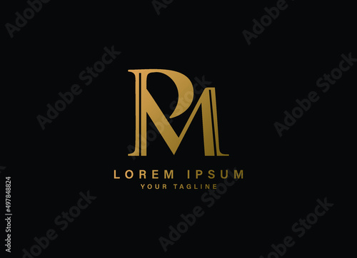  PM letter golden logo design, pm logo