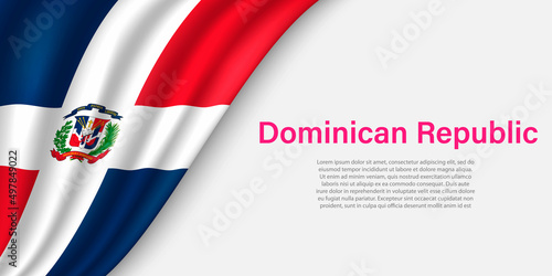 Wave flag of Dominican Republic on white background.