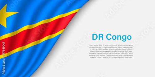 Wave flag of DR Congo on white background.