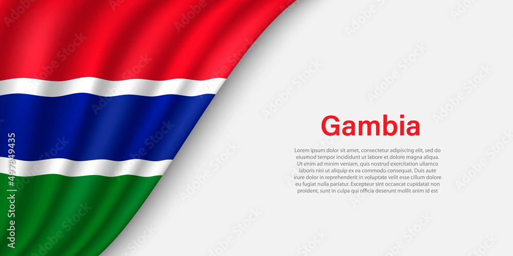 Wave flag of Gambia on white background.