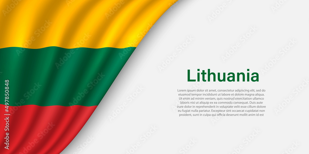 Obraz premium Wave flag of Lithuania on white background.