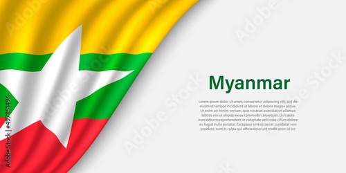 Wave flag of Myanmar on white background. photo