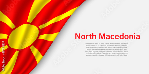 Wave flag of North Macedonia on white background.