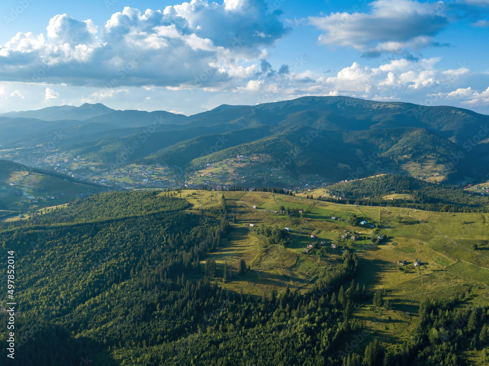 Ukrainian Carpathians mountains in summer. Aerial drone view. Ukrainian Carpathians mountains in summer. Aerial drone view.