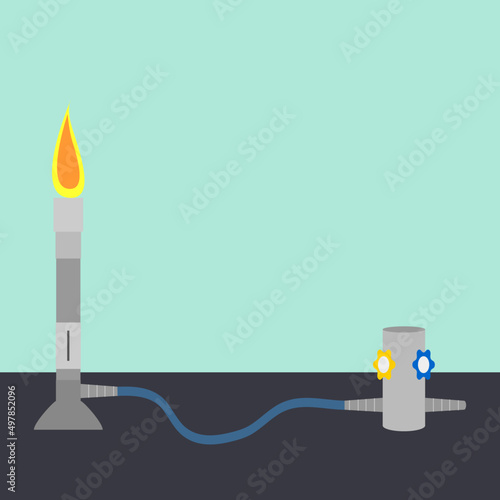 Bunsen burner hooked up to gas line nozzle