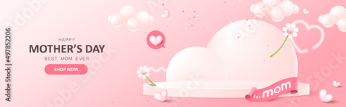 Happy Mothers day promotion poster banner background layout with product display 