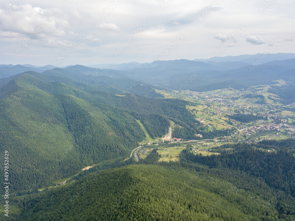 Green mountains of Ukrainian Carpathians in summer. Aerial drone view. Green mountains of Ukrainian Carpathians in summer. Aerial drone view.
