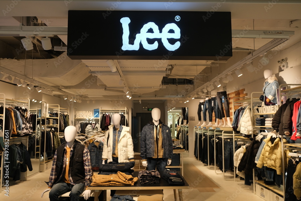 Shanghai,China-Jan.2nd 2022: Lee clothing store and brand sign. fashion  brand of denim jeans Stock Photo | Adobe Stock