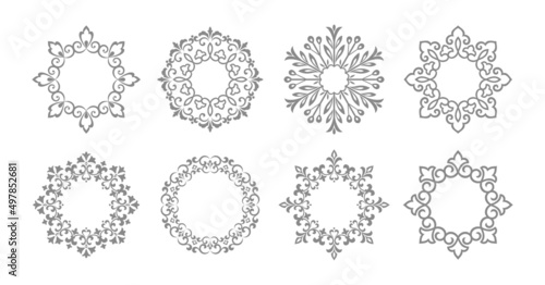 Wallpaper Mural Set of decorative frames Elegant vector element for design in Eastern style, place for text. Floral gray and white borders. Lace illustration for invitations and greeting cards Torontodigital.ca