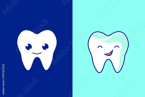 Teeth tooth cute character emotion emoticon logo design vector.