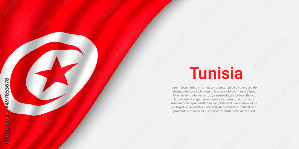 Obraz premium Wave flag of Tunisia on white background.
