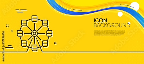 Ferris wheel line icon. Abstract yellow background. Amusement park sign. Carousels symbol. Minimal ferris wheel line icon. Wave banner concept. Vector