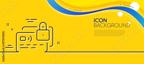 Credit card line icon. Abstract yellow background. Locked bank money payment sign. Non-cash pay symbol. Minimal card line icon. Wave banner concept. Vector