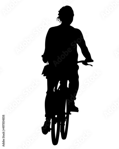 Young athlete on a bike for extreme stunts. Isolated silhouette on a white background