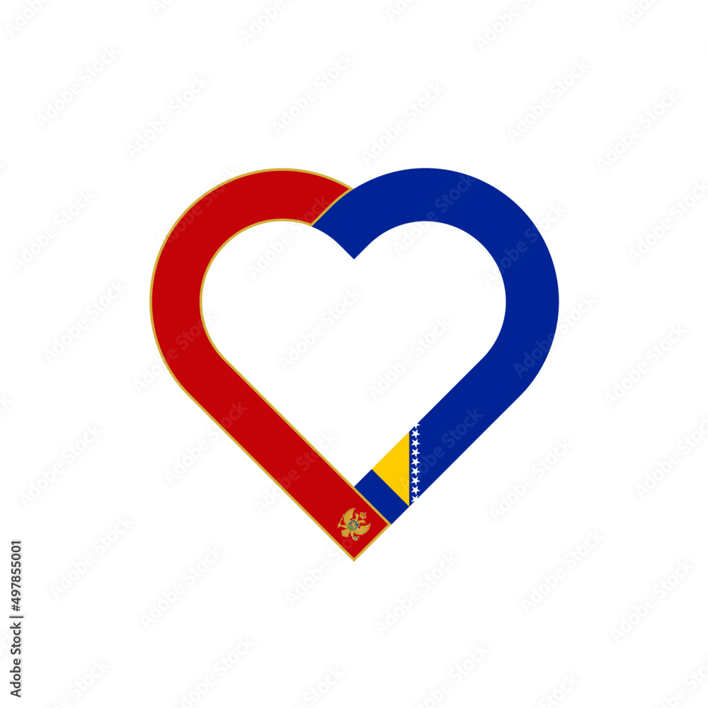heart ribbon icon of montenegro and bosnia and herzegovina flags. vector illustration isolated on white background heart ribbon icon of montenegro and bosnia and herzegovina flags. vector illustration isolated on white background
