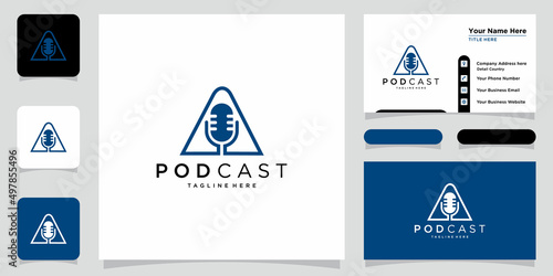 Letter A with podcast logo template illustration.