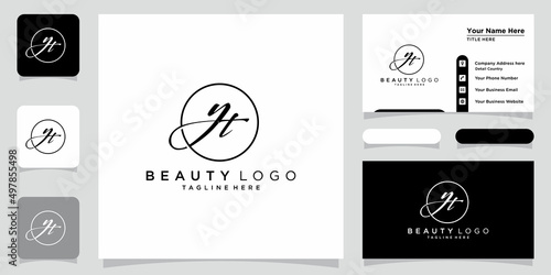 YT Initial handwriting logo vector with business card design