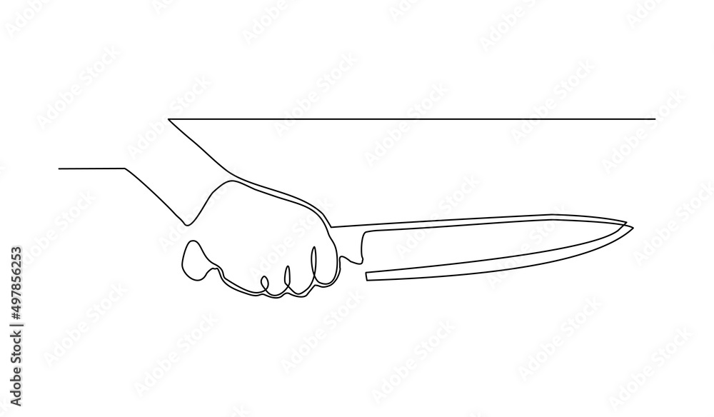 Continuous single one line drawing of hand holding knife tool weapon utensil vector illustration Continuous single one line drawing of hand holding knife tool weapon utensil vector illustration