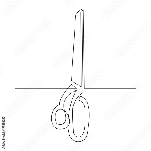 Continuous single one line drawing of  hand holding utensil scissor paper or barber shop vector illustration