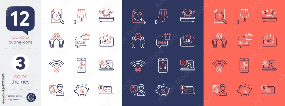 Set of Augmented reality, Repairman and 5g wifi line icons. Include ...