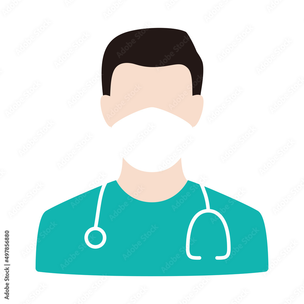 Fototapeta premium Doctor wearing mask, vector illustration icon