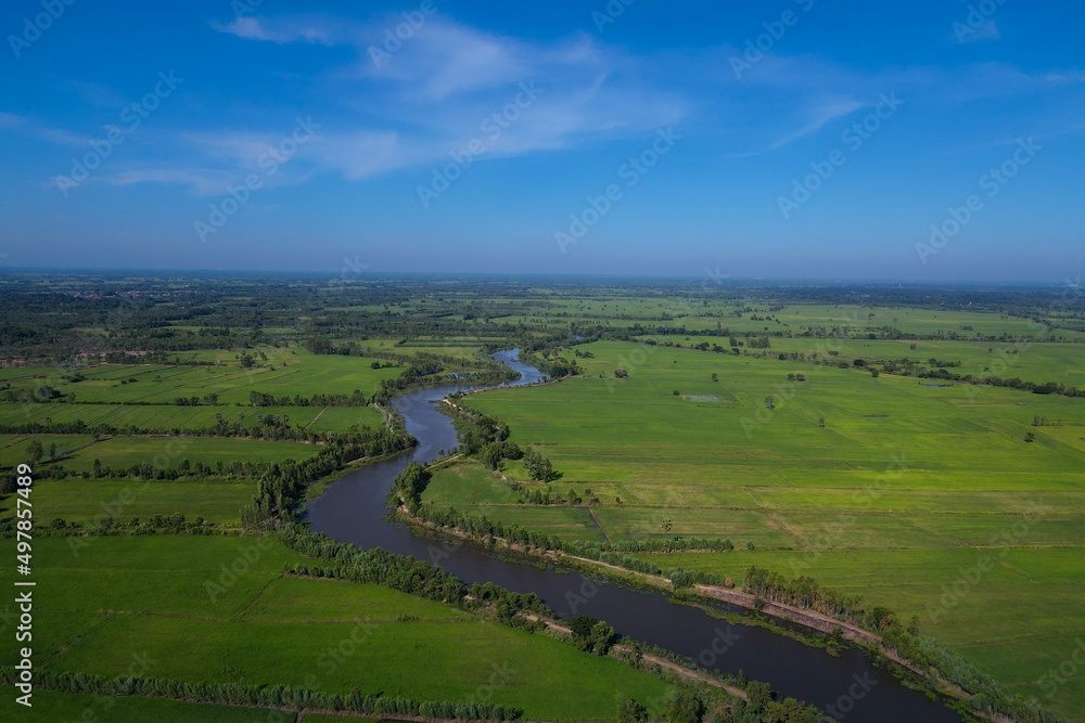 Fototapeta premium High Angle View Of Rice Field Landscape