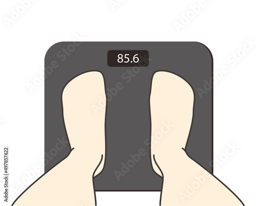 Feet stand on a bathroom scale