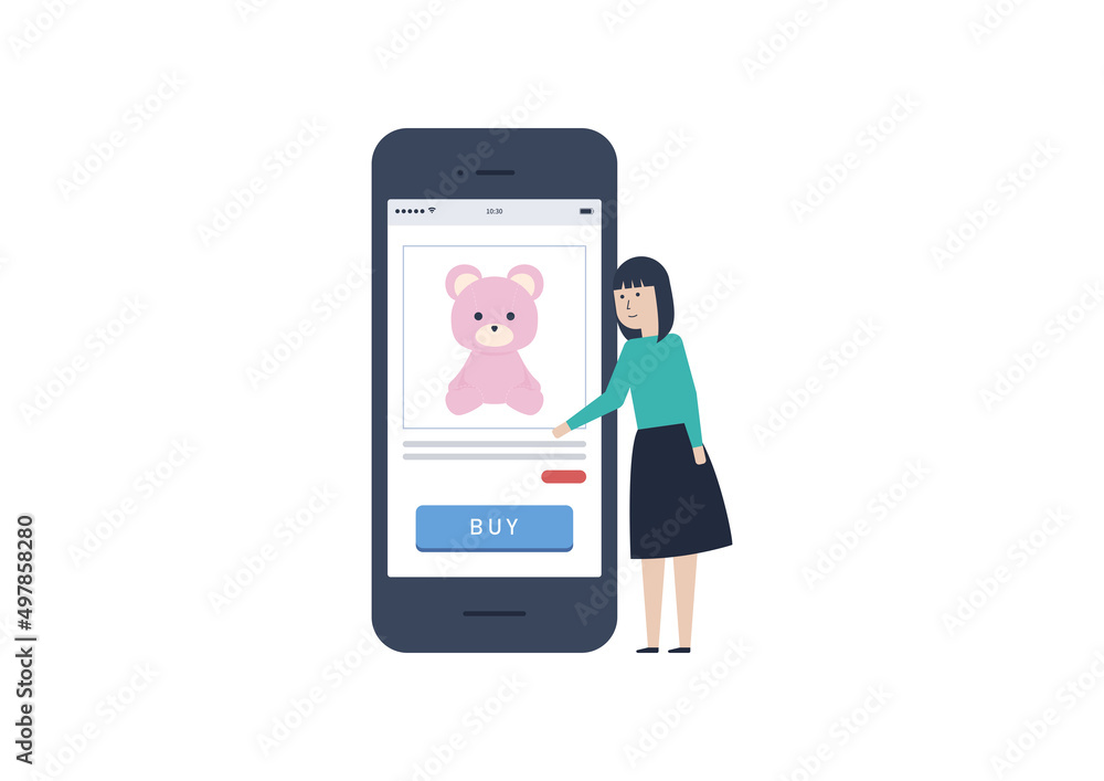 スマホでネットショッピングを楽しむ若い女性のイラスト素材|mayucolor03 スマホでネットショッピングを楽しむ若い女性のイラスト素材|mayucolor03