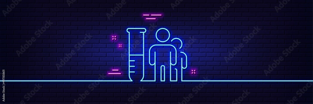Neon light glow effect. Medical analyzes line icon. Medicine beaker sign. Pharmacy medication symbol. 3d line neon glow icon. Brick wall banner. Medical analyzes outline. Vector Neon light glow effect. Medical analyzes line icon. Medicine beaker sign. Pharmacy medication symbol. 3d line neon glow icon. Brick wall banner. Medical analyzes outline. Vector