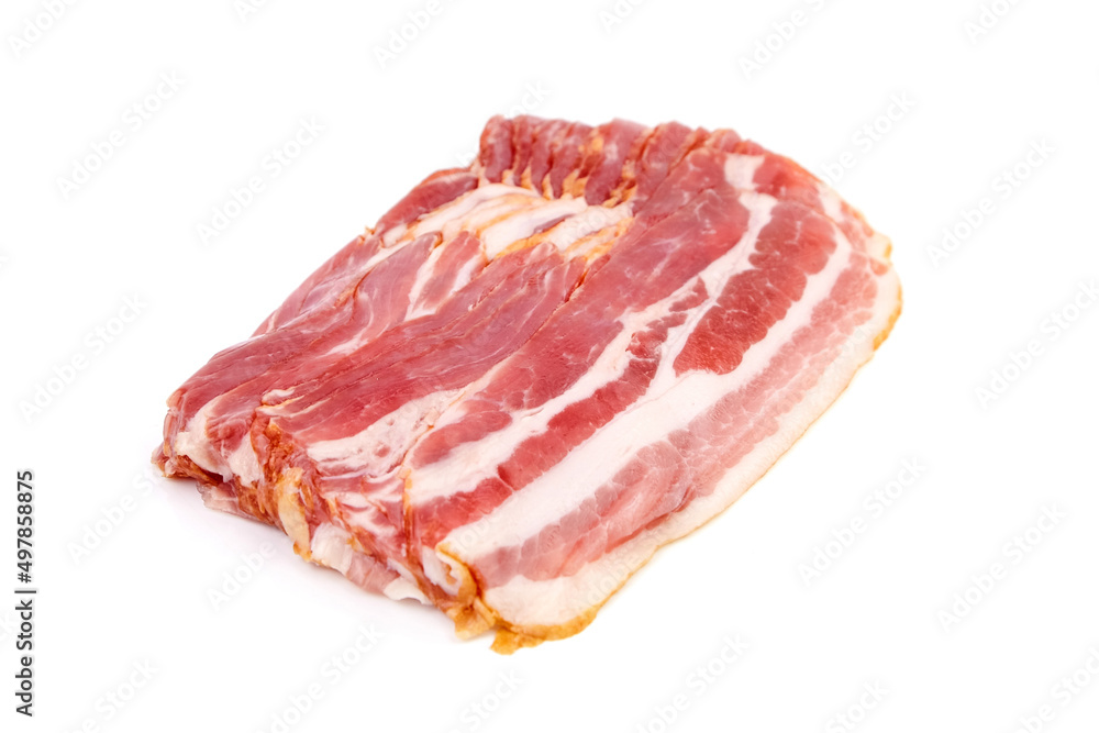 Bacon strips, raw smoked pork meat slices isolated on white Bacon strips, raw smoked pork meat slices isolated on white