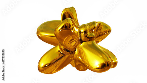 Gold metallic shape isolated on white, shiny lustrous liquid golden metal 3D render illustration.