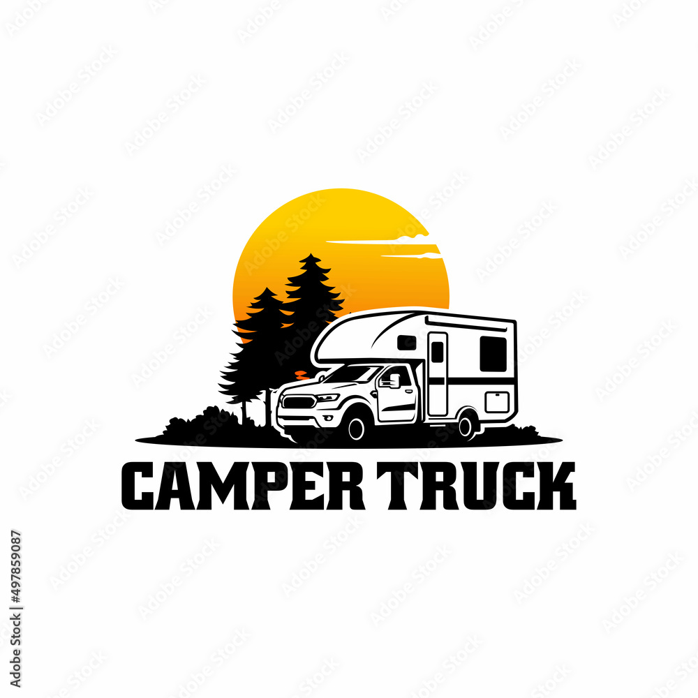 off road camper truck, RV, camper van illustration logo vector Stock ...