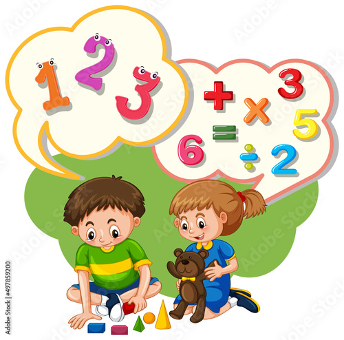 Speech bubble design with kids playing toys