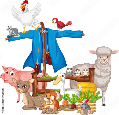 Many animals sitting by the fence