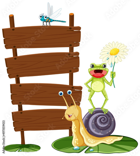 Empty board template with snail and insects