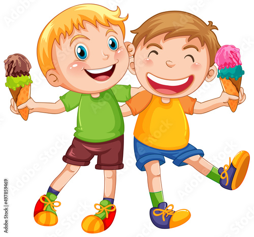 Happy boys holding ice cream
