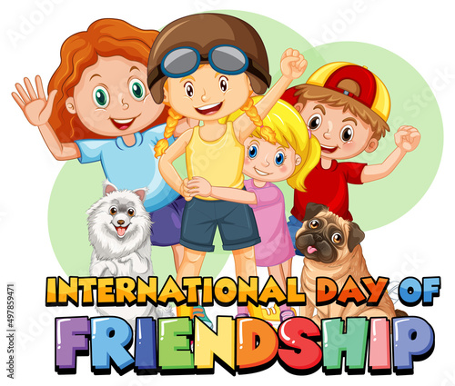 International day of friendship logo with children and cute dogs