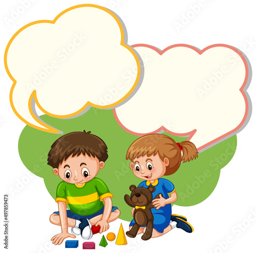Speech bubble template with kids and toys